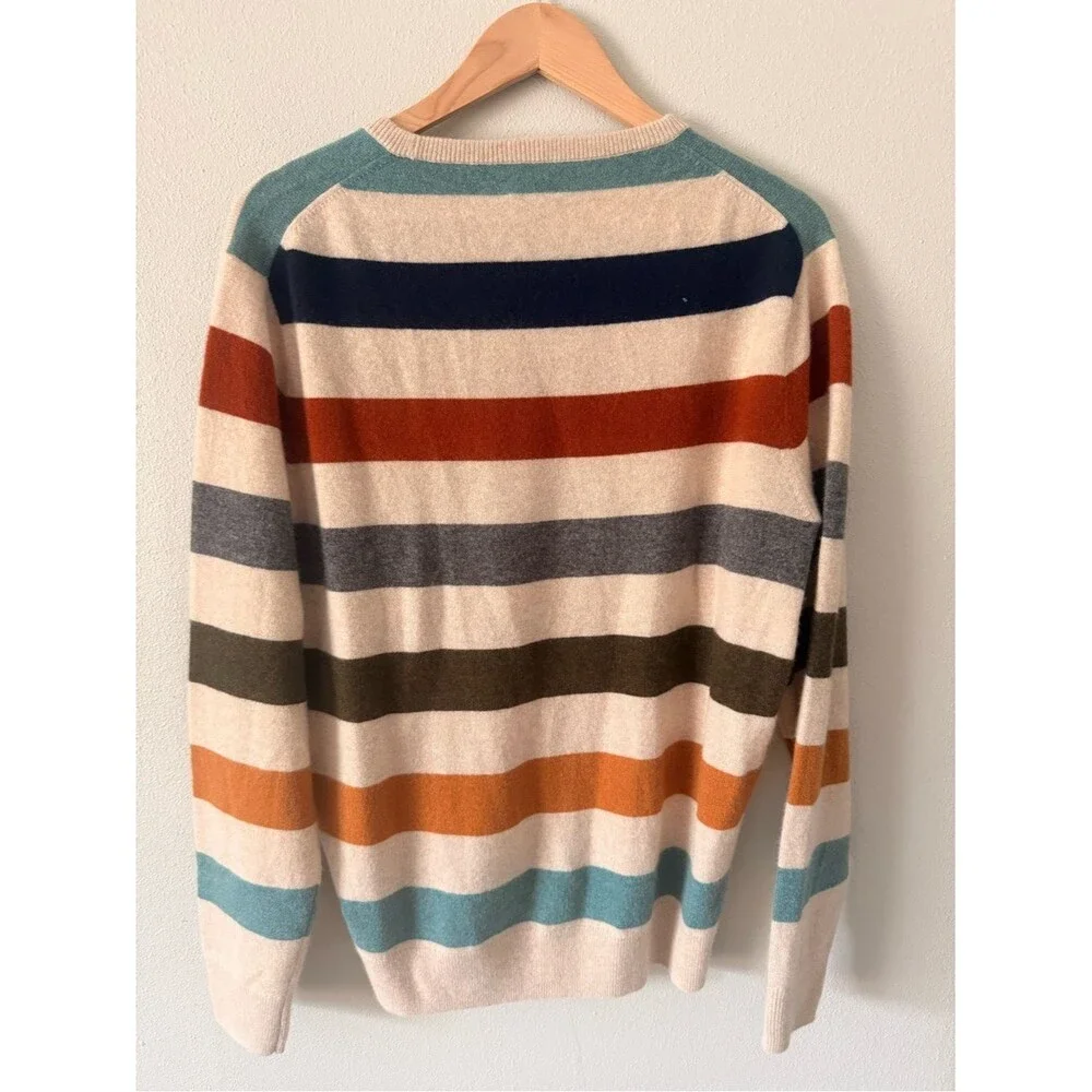 J. Crew Multicolor Striped Crewneck Sweater - 100 cashmere size L EUC